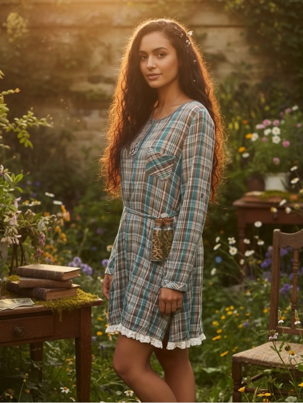 Altar’d State Plaid Cotton Tunic Dress Small Cottagecore Prairie Boho Whimsigoth